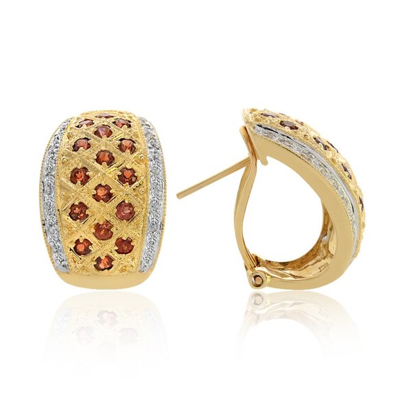 1.03 Carat Garnet with 0.35 Carat Diamond Earrings - Picture 2 of 4